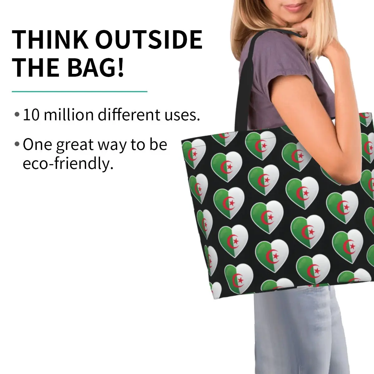 Algeria Algerian Flag Love Icon Shopping Tote Bag Canvas Large Capacity Shoulder Bags Shopper Grocery Handbag for Women