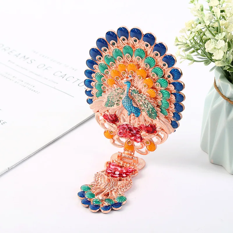 Vintage Makeup Mirror Peacock Shape Retro Handheld Mirrors Cosmetic Compact Mirror for Girl Women's Gift