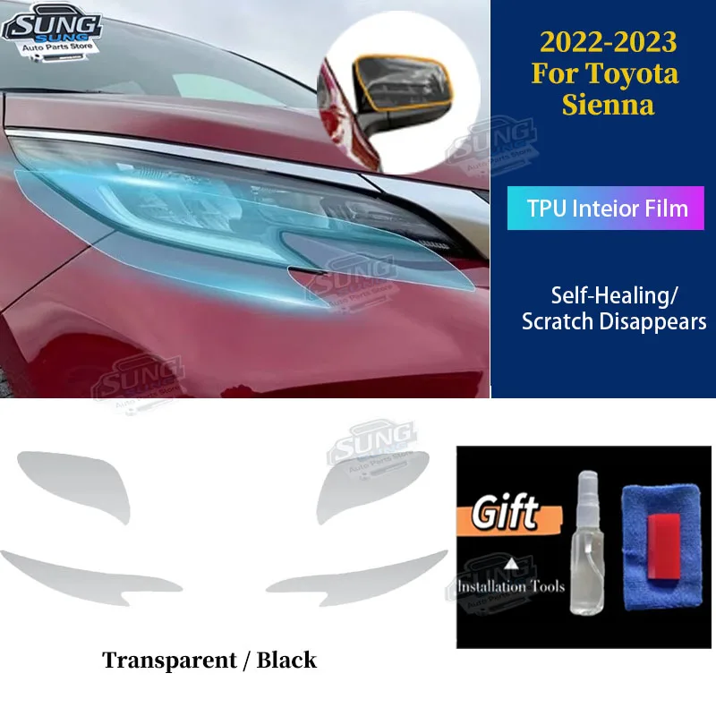 For Toyota Sienna 2022 2023 Rearview Mirror Front Headlight TPU Film Transparent Black Protective Film Anti Scratch Repair