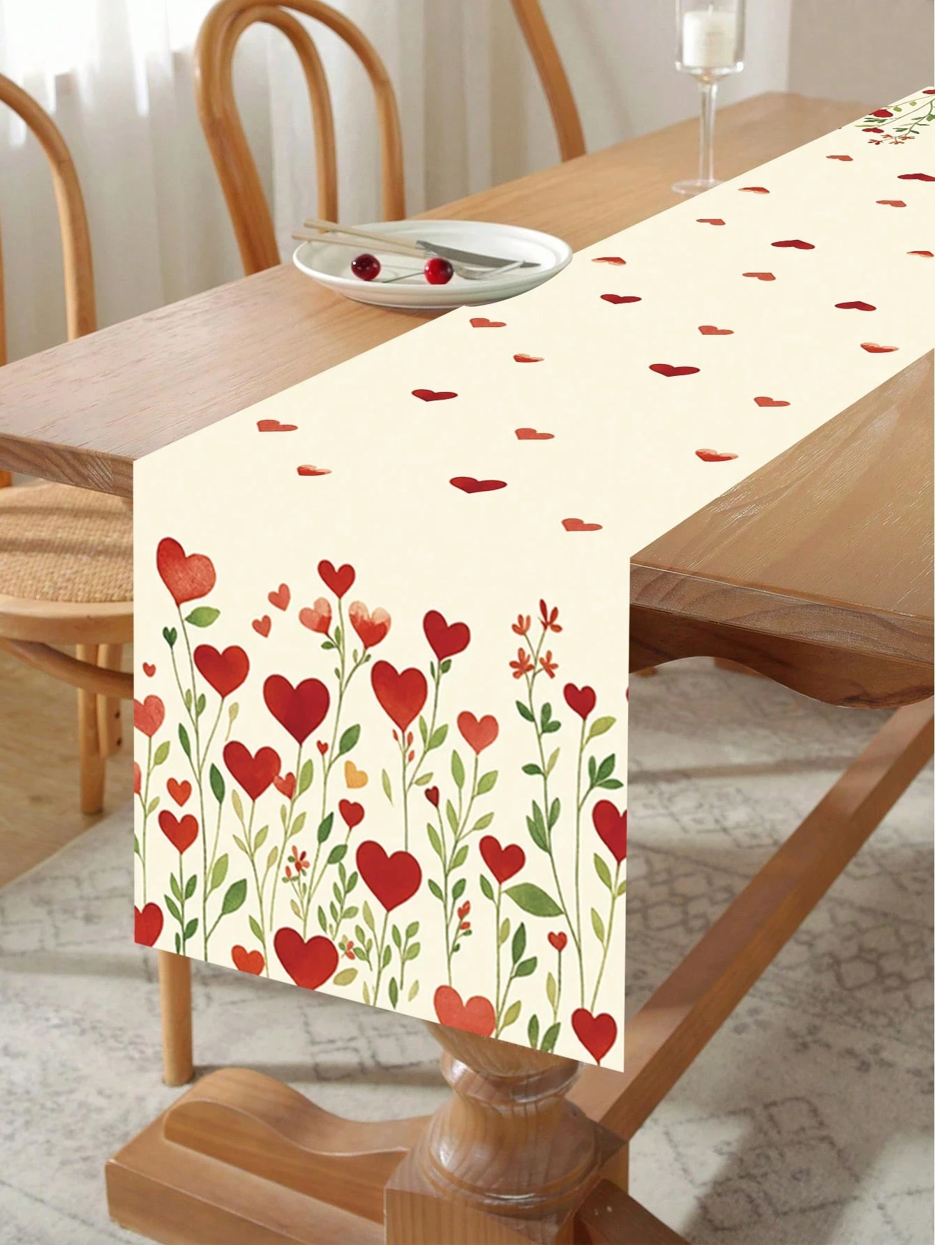 

JIT Valentine's Day Heart Flower Polyester Table Runner 2D Flat Print Romantic Home Decor Dining Table Decoration Love-Inspired