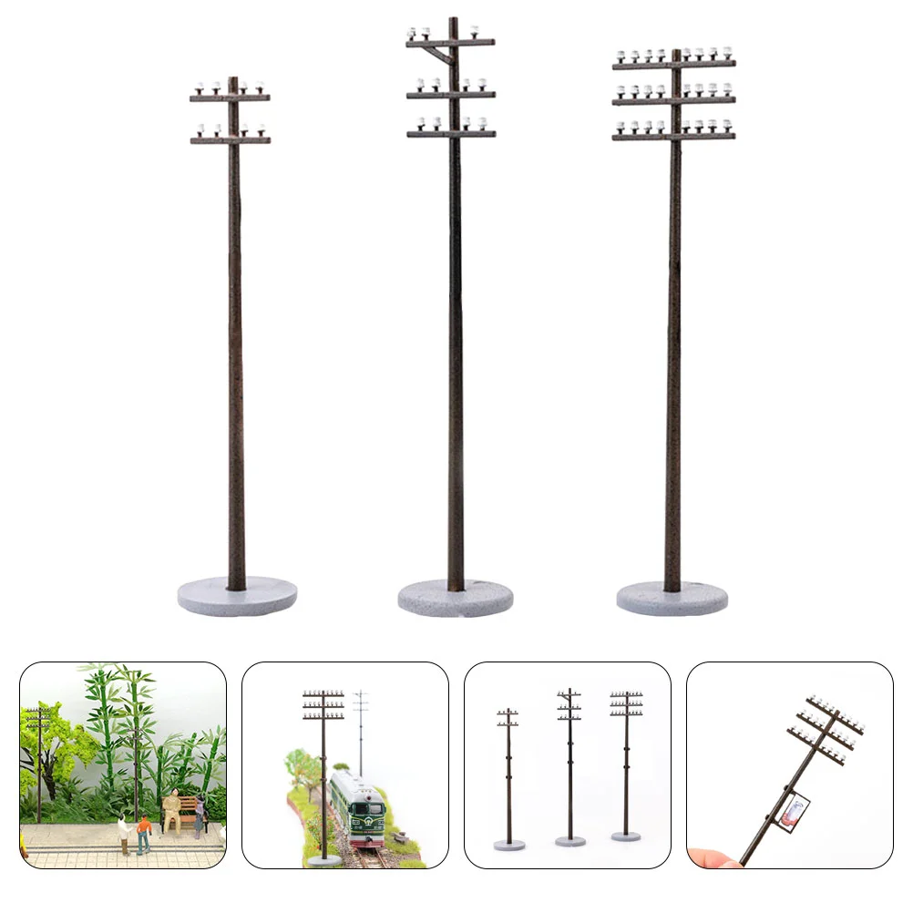 3 Pcs Rural Micro Landscape Garden Child Decor Telegraph Poles DIY Model Abs Microlandscape Supply