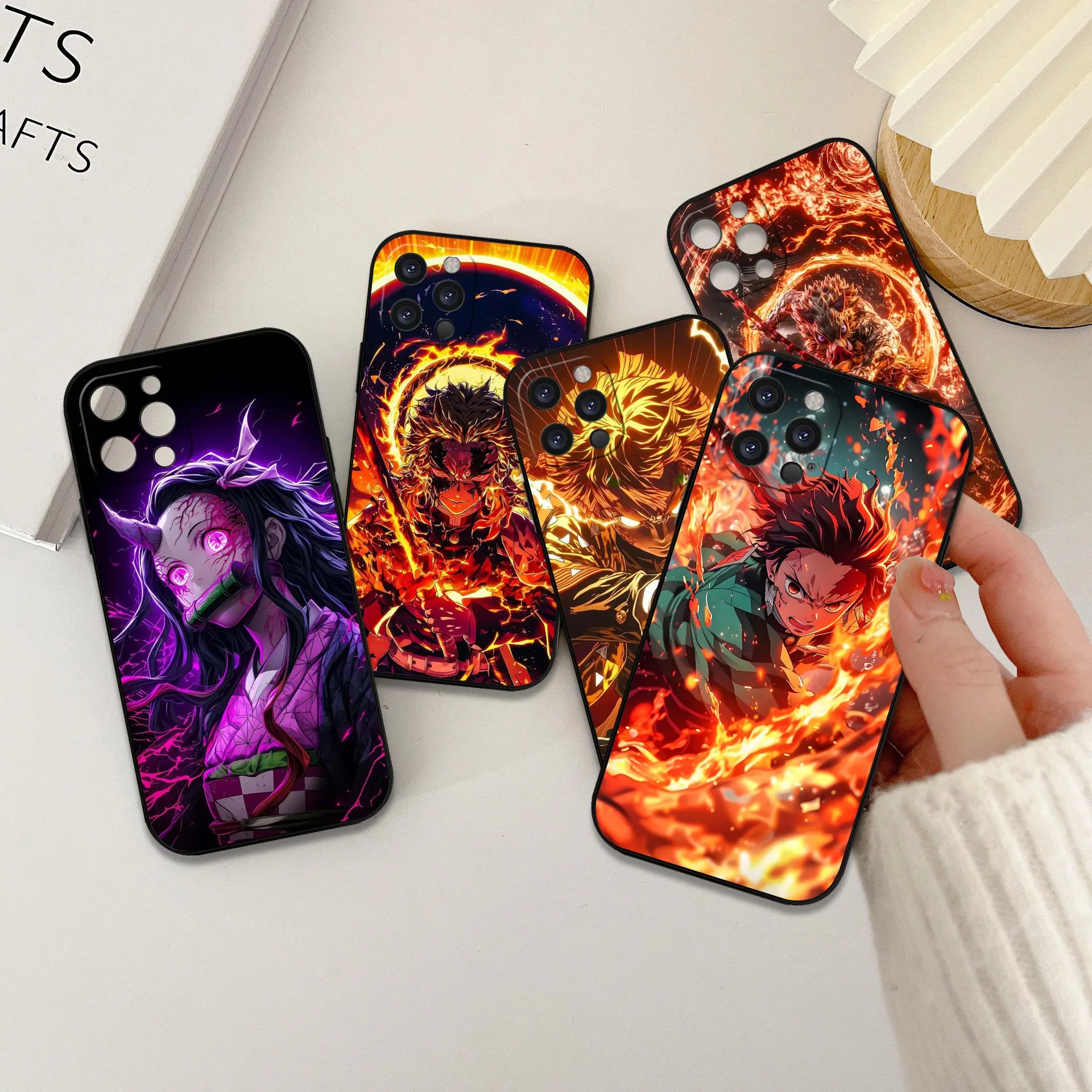 

Demon Slayer Kimetsu no Yaiba Case For iPhone 16 15 14 13 12 11 Pro Max Plus Mini Funda For iPhone 15 16 ProMax Black Soft Cover