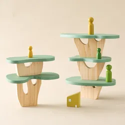 Montessori árvore de madeira bloco brinquedos para crianças ornamento decoração do bebê empilhamento 3d brinquedo blocos empilhador balanceamento jogos