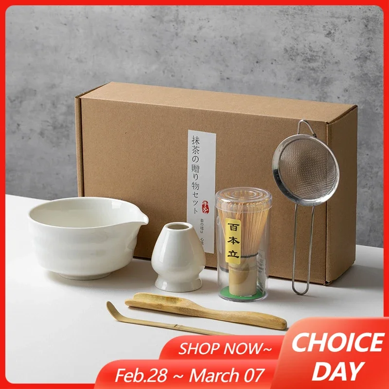 Cuenco Matcha de cerámica japonés, batidor de té Macha, soporte Chawan Chasen, cuchara, tamiz, taza, juego de regalo para amantes del té, 6 uds.