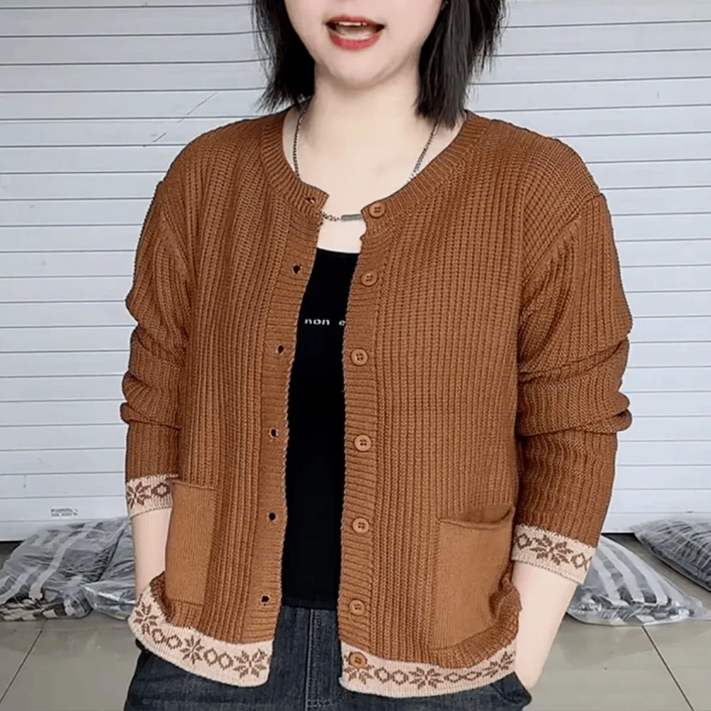 

New Autumn and Winter Retro Jacquard Knitted Cardigan Jacket for Women European Fashion Simple Literary Versatile Top