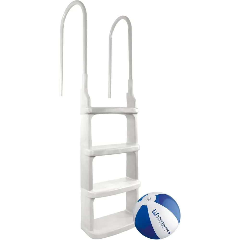 

Above Ground Pool Deck Ladder with In-Pool White Steps and Beach Ball