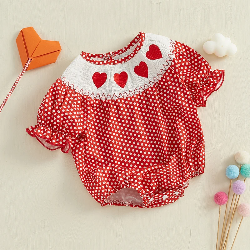 Toddler Girl Valentine s Day Dress Red Heart Print Ruffle Sleeve Crew Neck A-Line Party Dress with Bow Detail