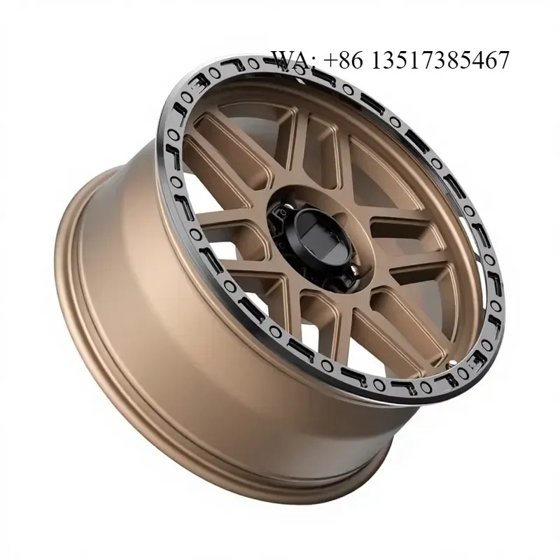 Matte Bronze Simulated Beadlock Ring Split 6 Spoke 16 17 18 19 20 Inch Custom Forged 4X4 Off Road for Jeep Ford Toyota