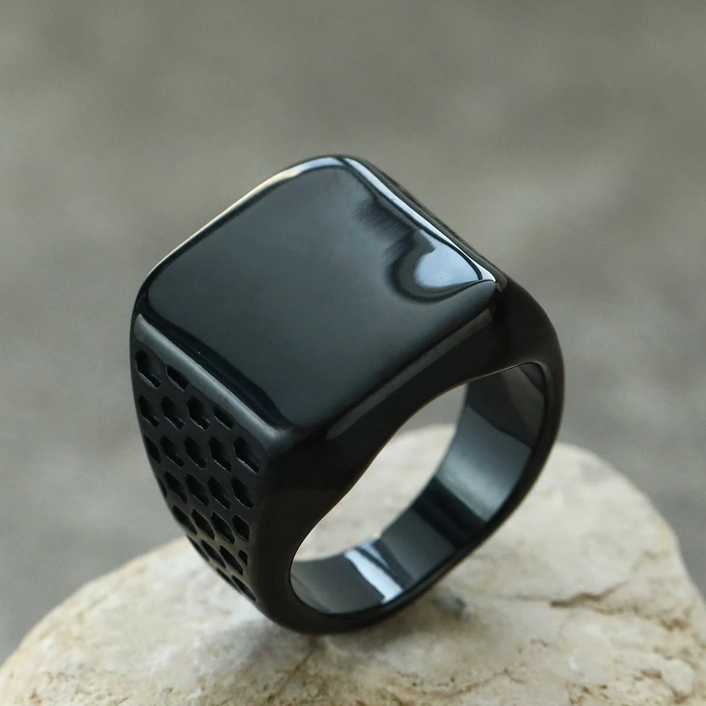 Neuer Retro Geometrischer Quadratischer Ring Mode Titan-Stahl Schmuck für Männer & Frauen Trendiges Finger-Accessoire – Detail 9