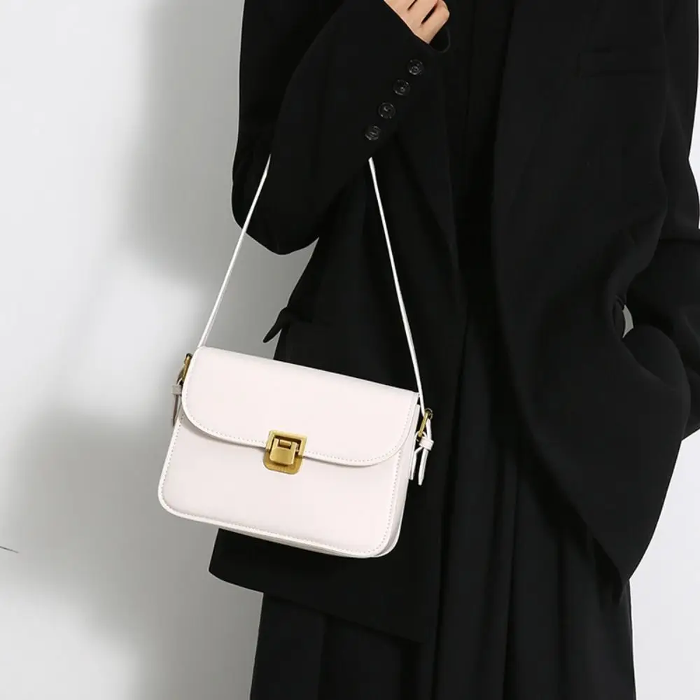 

Korean Vintage Buckle Shoulder Bag Solid Color PU Leather Small Square Bag Leisure Cuasal Women's Armpit Bag Daily