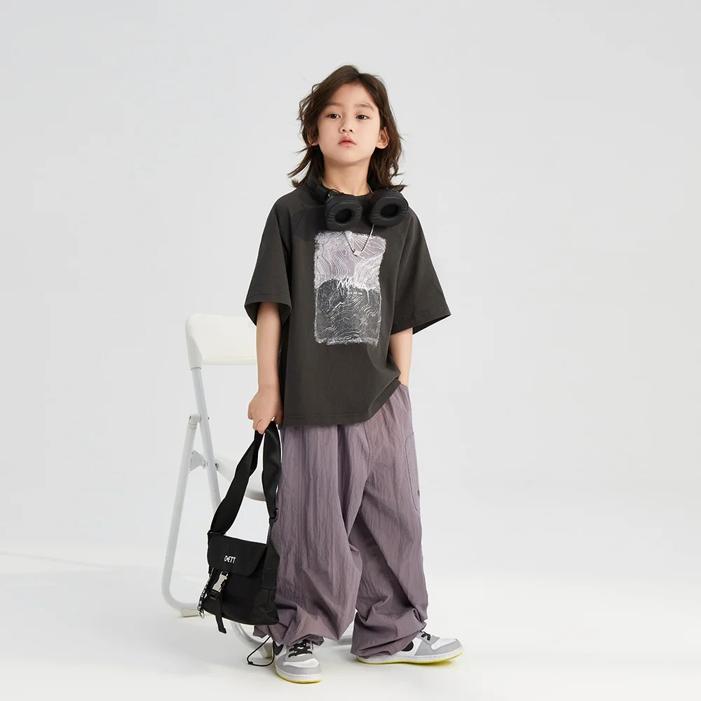 T-shirts for Boys Fashion Loose Summer 2024 Teen Kids Fashion Cotton Casual All-match Tops 13 14 15 Years Children Pattern Tees