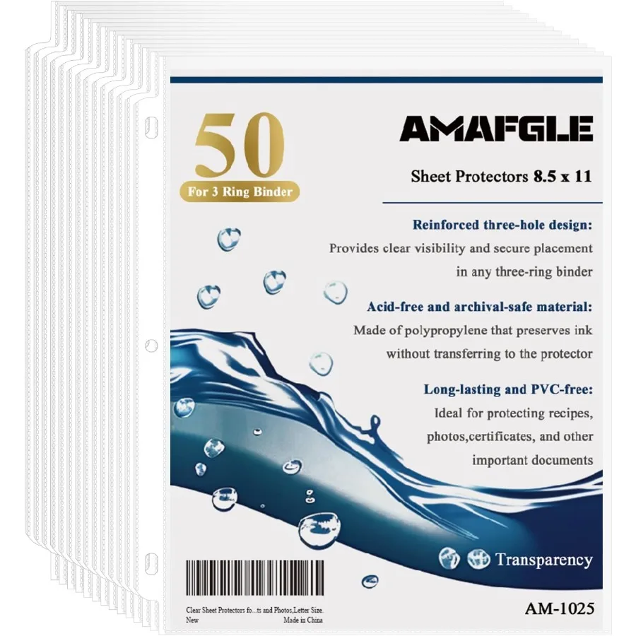 

Clear Sheet Protectors for 3 Ring Binder Plastic Sleeves for Paper 8.5x11 Heavy Duty Page Protectors for 3 Ring Binder Top Load