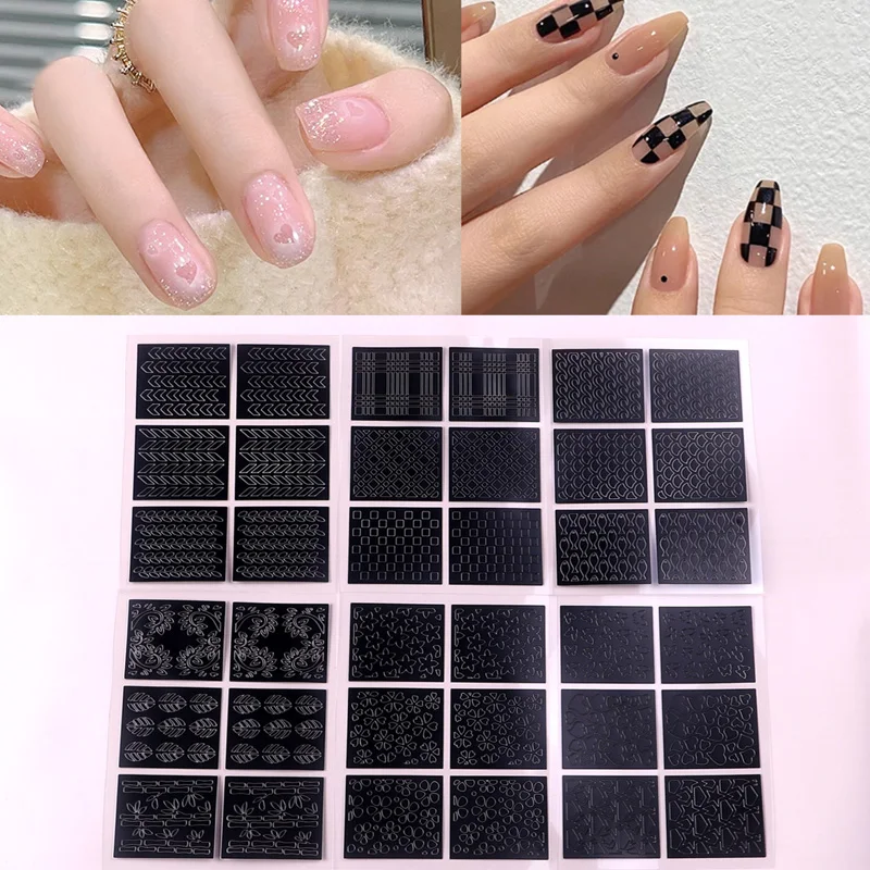 TSZS 6Pcs Airbrush Stencil For Nails Liner Flower Stars Pattern Hollow Nail Sticker Templates For French Nail Manicure Stickers