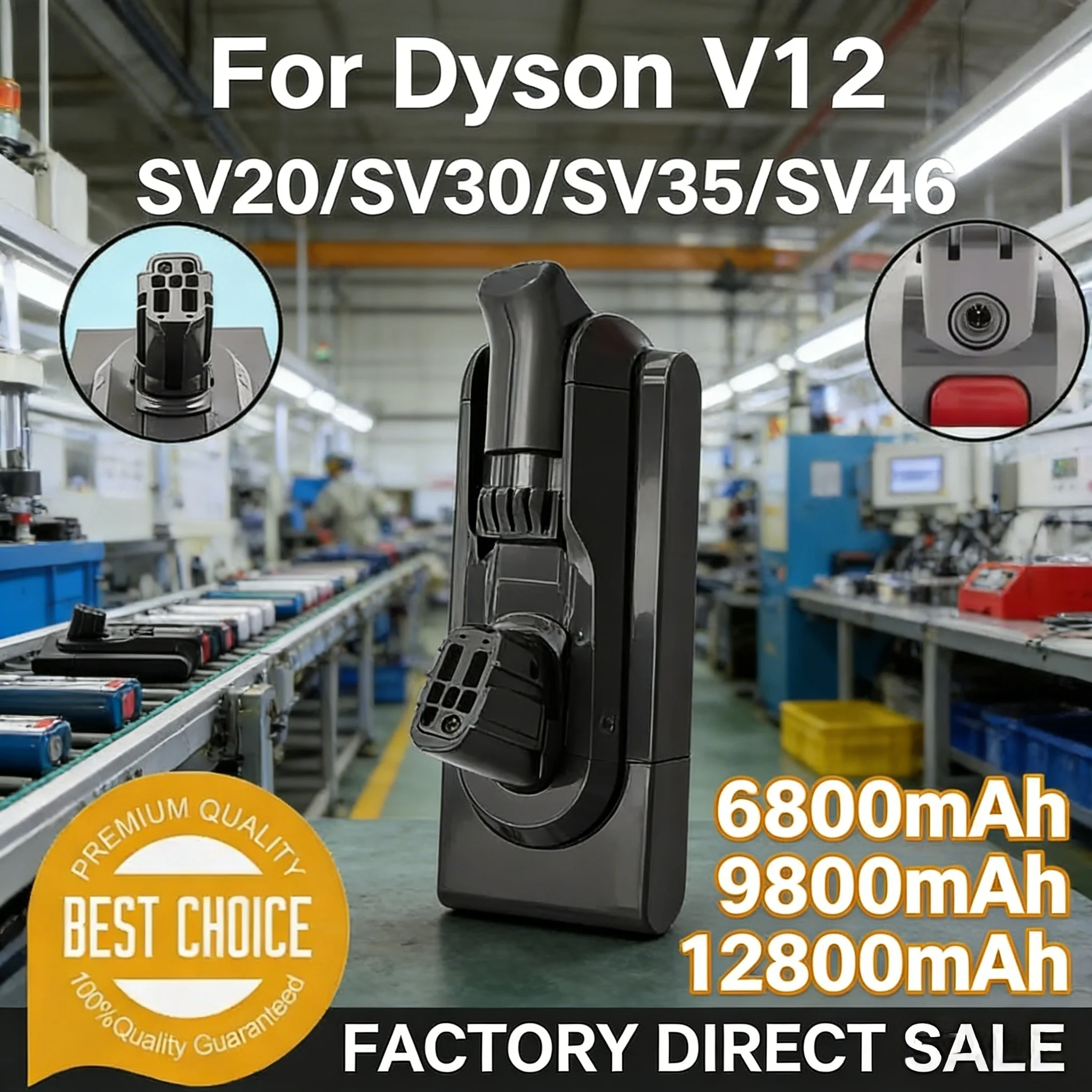For Dyson V12 Lithium Battery 25.2V 6800-12800mAh Compatible With Dyson Cordless Vacuum Cleaner SV20,SV29,SV30,SV35,SV46
