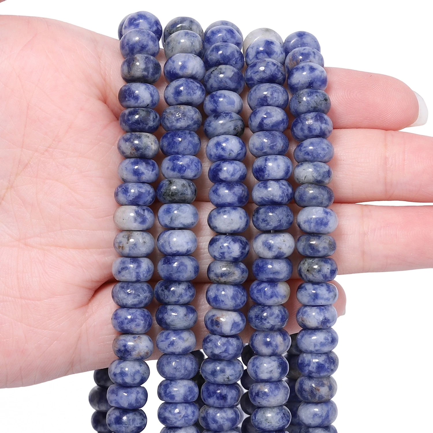 5x8mm Rondelle Natural Stone Blue Dot Jasper Beads Abacus Spacer Beads for Jewelry Making Supplies Diy Bracelet Accessories 15''