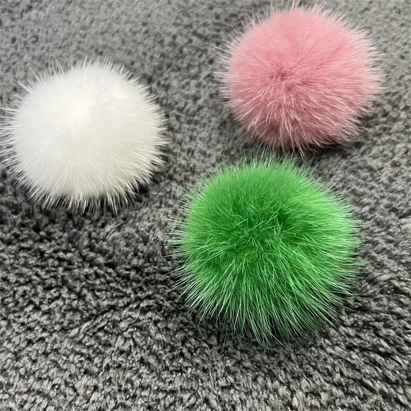 Mink bolas de pele para chaveiro, fofo pom pom pom, artesanato de bricolage, acessórios de material, anel, sapatos, chapéus, 5cm, 3cm, 4cm, 5 pcs,