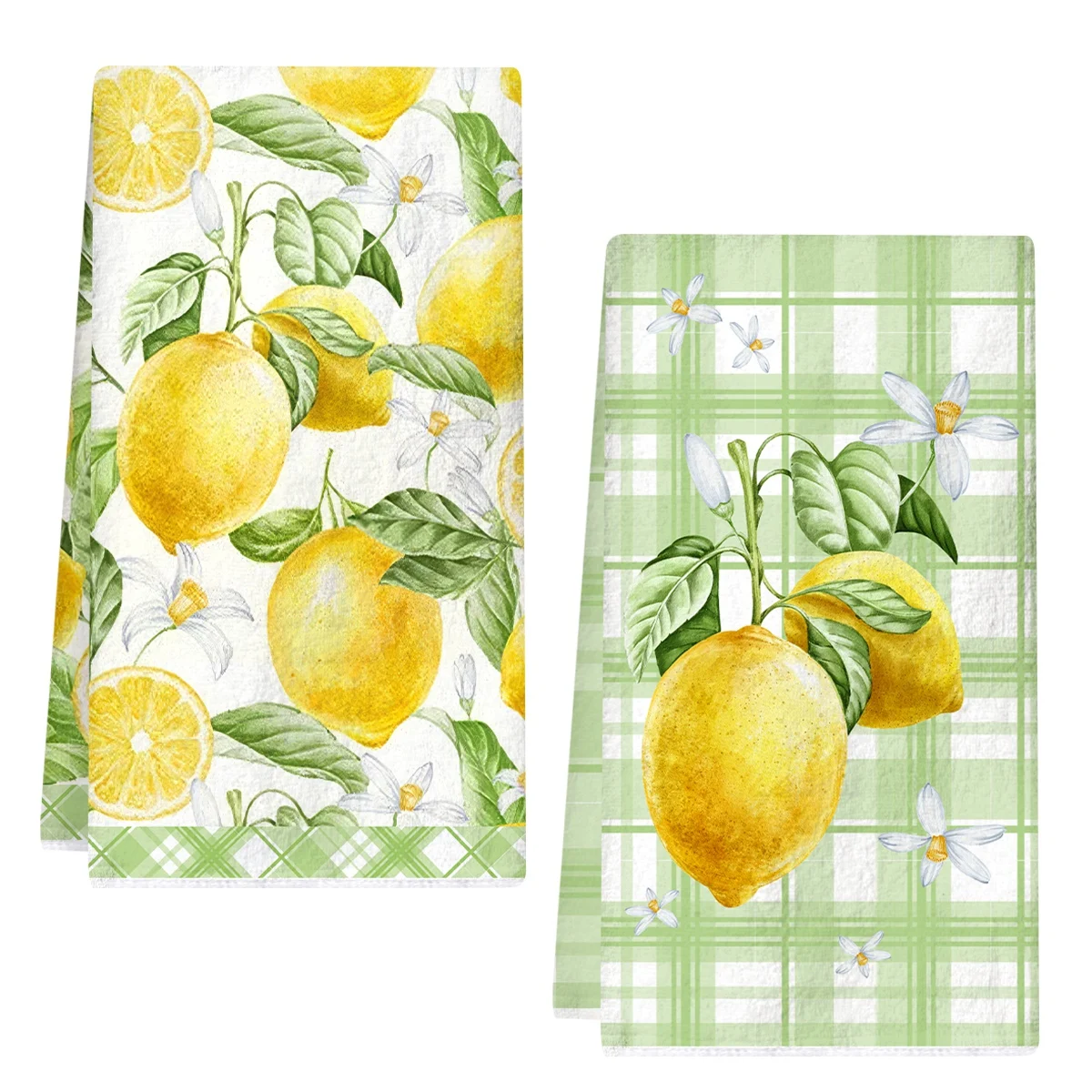 2pcs Lemon Kitchen Towels Fruit Lemon Floral Design Quick Dry Microfiber Hand Towels Spring Summer Holiday Kitchen Home Decor