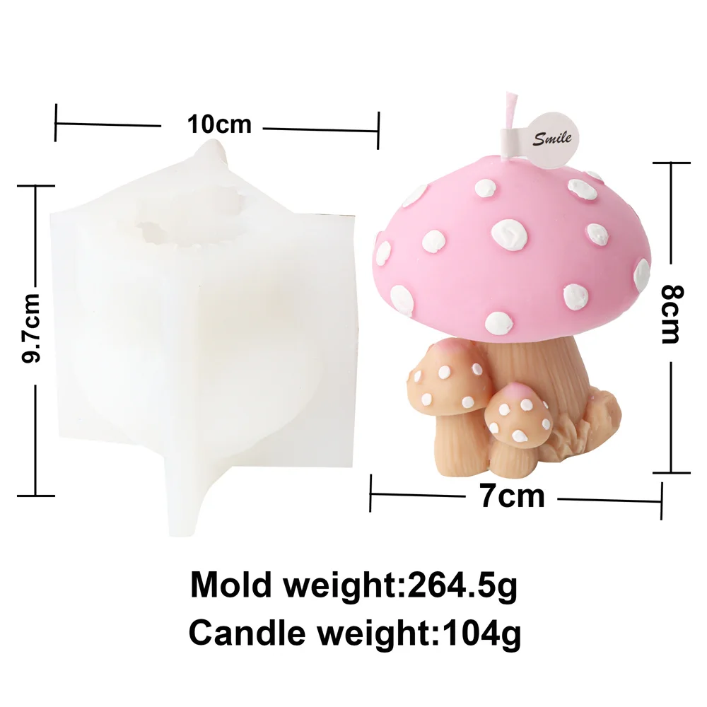 3D Lovely Mushroom Shaped Candle Silicone Mould Plant Scented Candle Cake Chocolate Table Decor Mold DIY Painted Plaster Toy