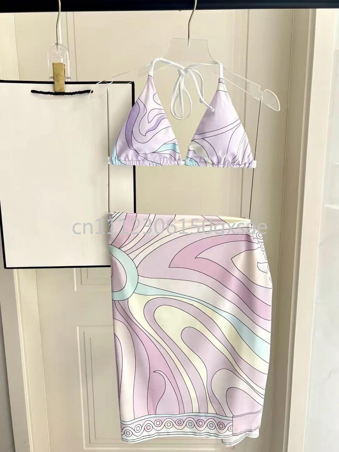 Luxury Design Women's Purple Scarf Bikini Sets with Designer Signature Letter Logo Classic Brand Women's Two-pieces Swimsuits