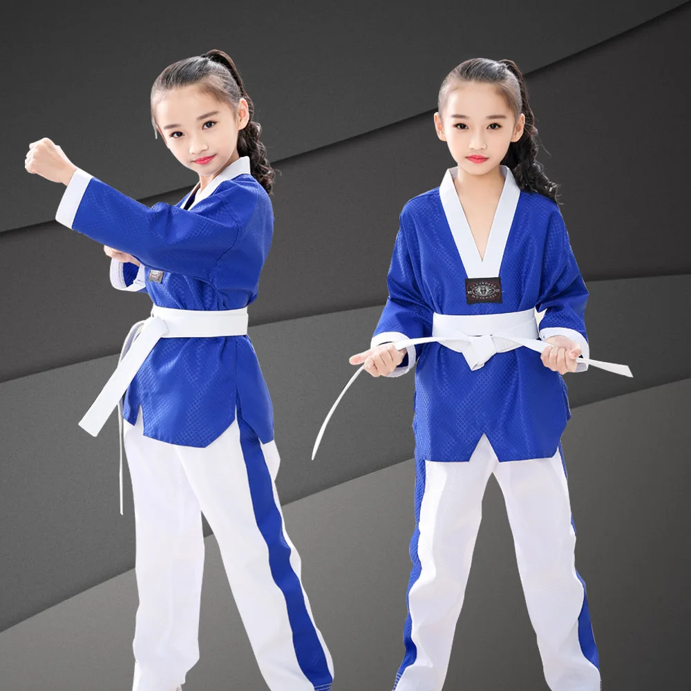 

Hot! Children's long sleeved taekwondo training clothes boys' girls' pure cotton wear-resistant taekwondo clothes karate uniform