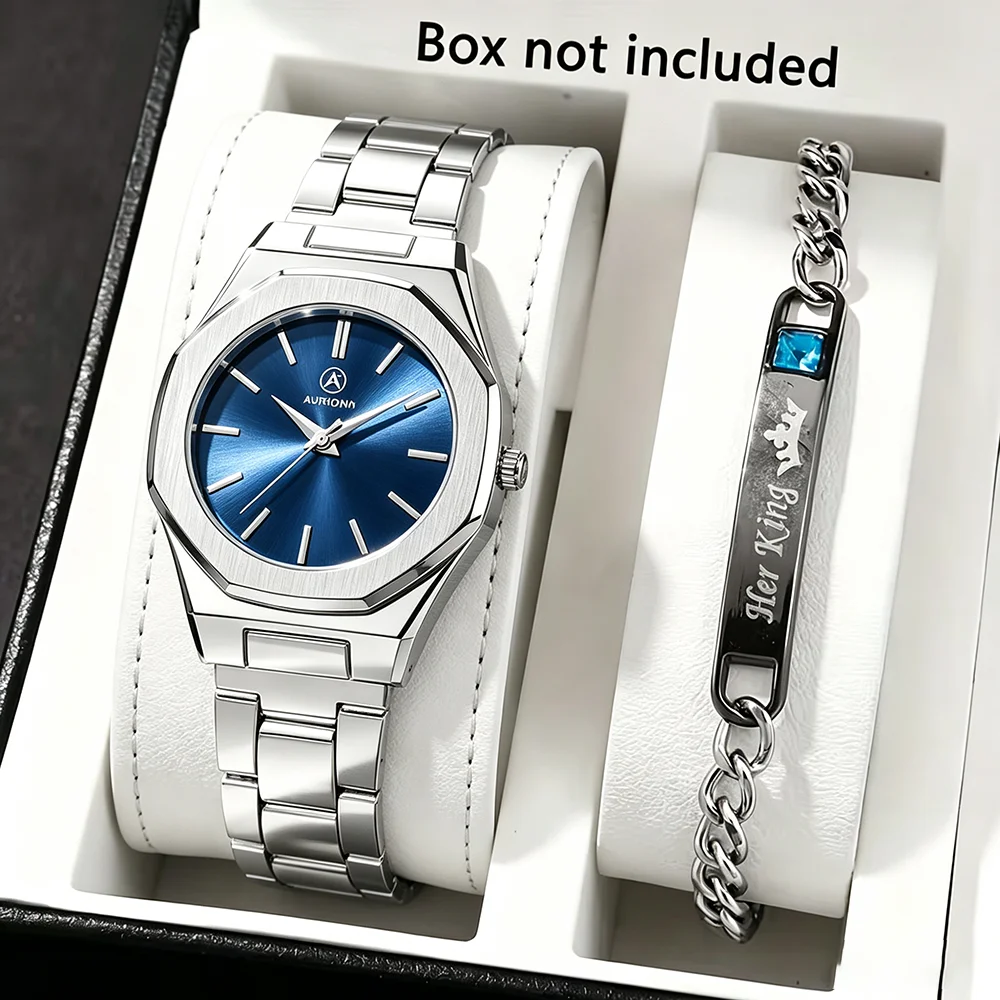 Men's Elegant Casual Watch Set,Watch + Bracelet, Unique Rectangular Dial Quartz Watch, Ideal Gift for Anniversaries & Daily Wear