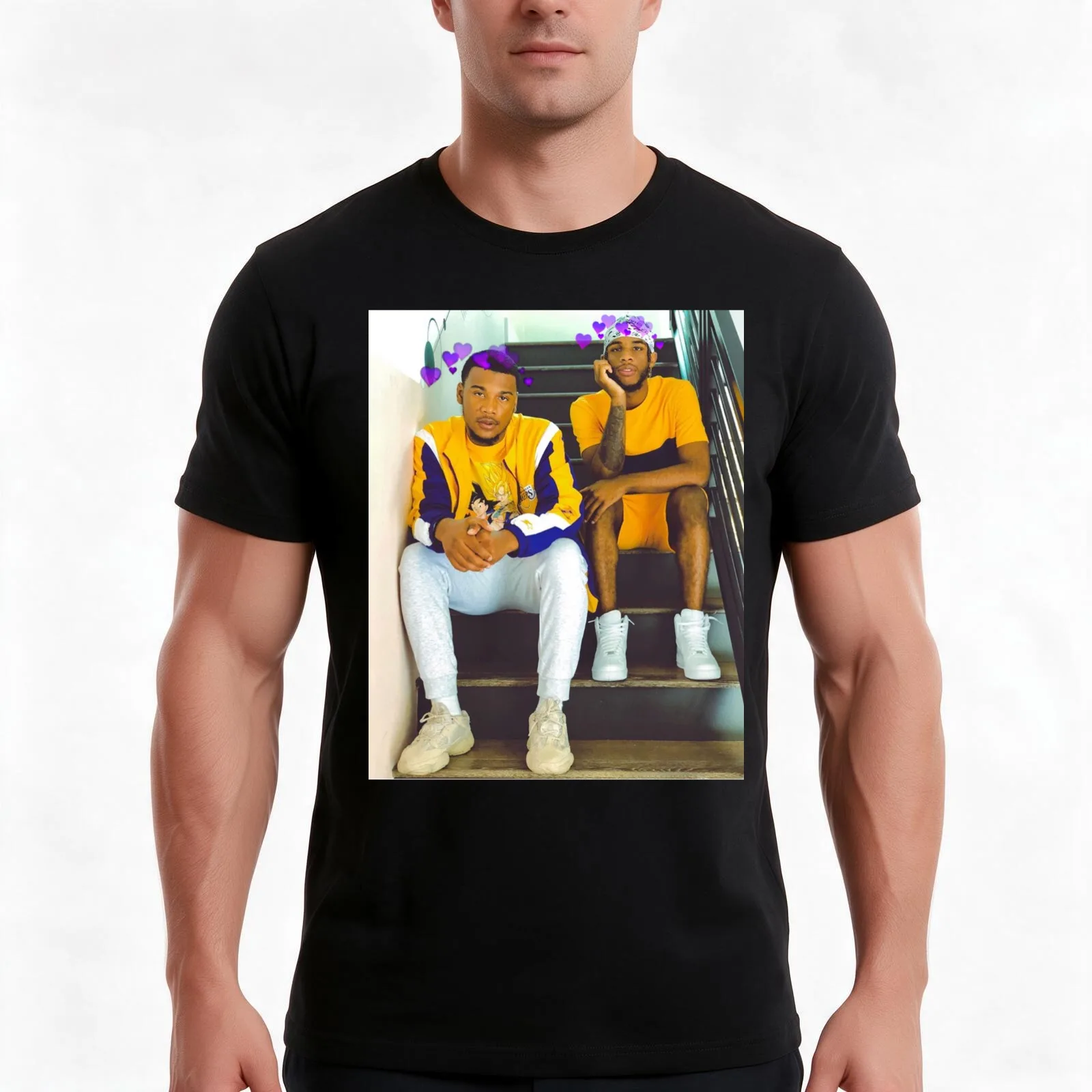 Armon & Trey T-Shirt, Summer Casual Cotton Tee, Oversized Streetwear Tops, Vintage Graphic Print, Loose Fit Short Sleeve