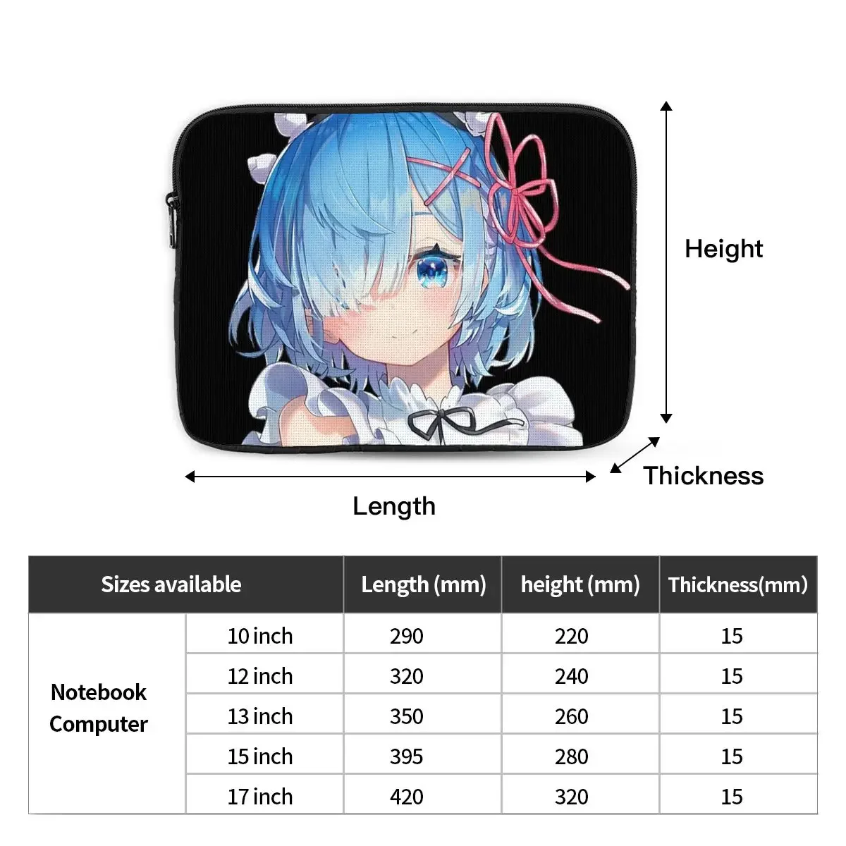 Re Zero-Rem Maid Fleece Juste pour ordinateur portable, Juste pour iPad, Juste pour ordinateur portable, 17 ", 15", 13 ", 12", 10"