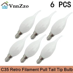 6pcs 7W Retro LED Candle Filament Bulb C35 Frosted Light Bulb E27 E14 Dimmable Edison Screw Light Lamp Chandelier Warm White