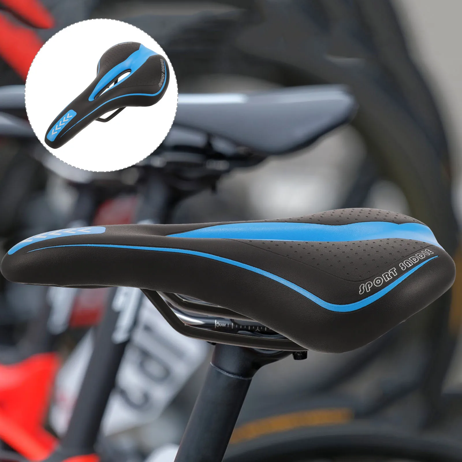 

Mountain Comfortable Road Cycling Cushion Pad Ergonomic Shockproof Lightweight Hollow Design Easy Installation Black Blue