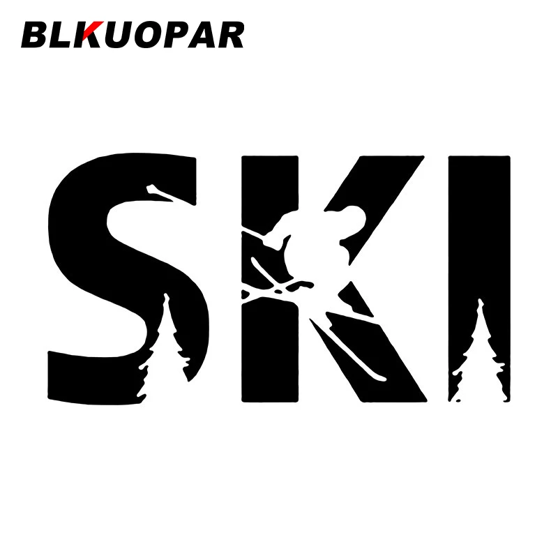 BLKUOPAR Skiing Text and Athlete Silhouette Car Stickers Snow Sports Decal Waterproof Die Cut Laptop Caravan Car Styling