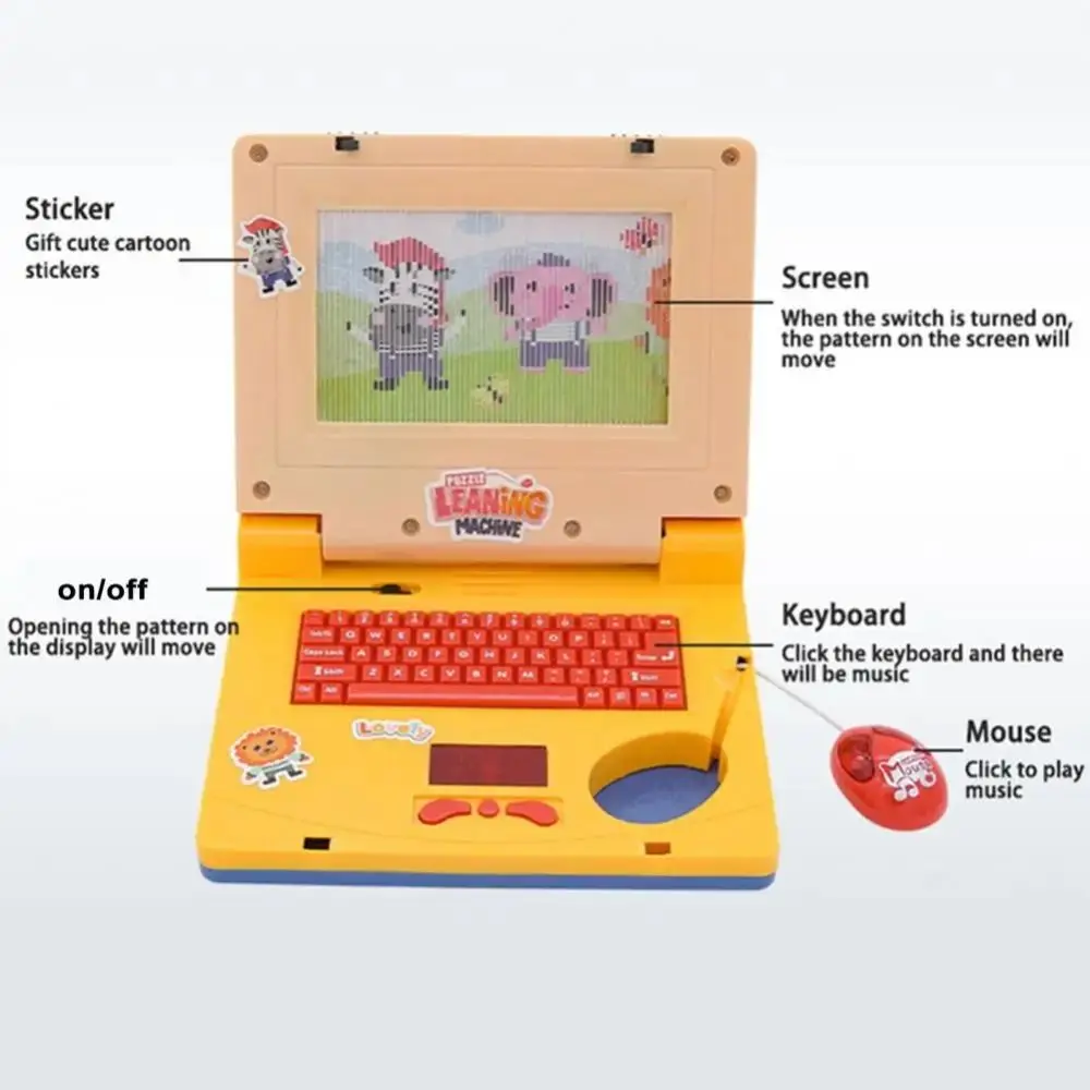 1 Set LED Kids Learning Laptop Movable Screen with Music Electronic Learning Machine Interactive Mouse Control High Simulation