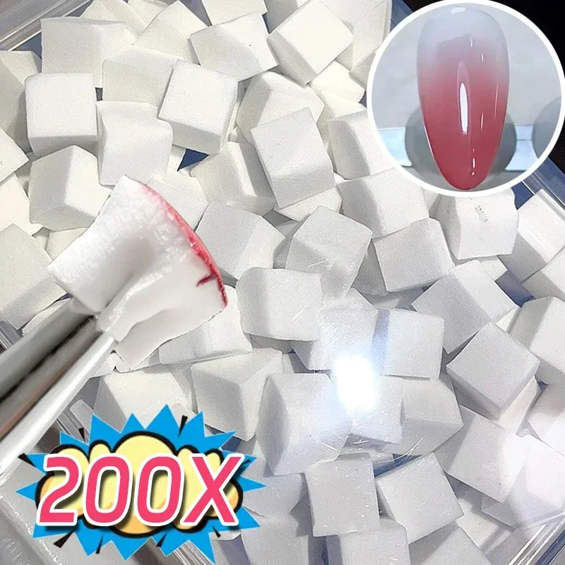 200PCS Soft Nail Sponges with Grabbing Pen White Square Mini Sponge Nail Brush Gradient Makeup Sponge Manicure Nails Art Tools