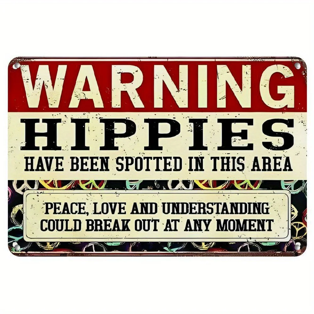 HEMITONG Warning Hippies Have Been Spotted in This Area retro map sign for Home bars restaurants cafes Worn Stained Art Wall Dec