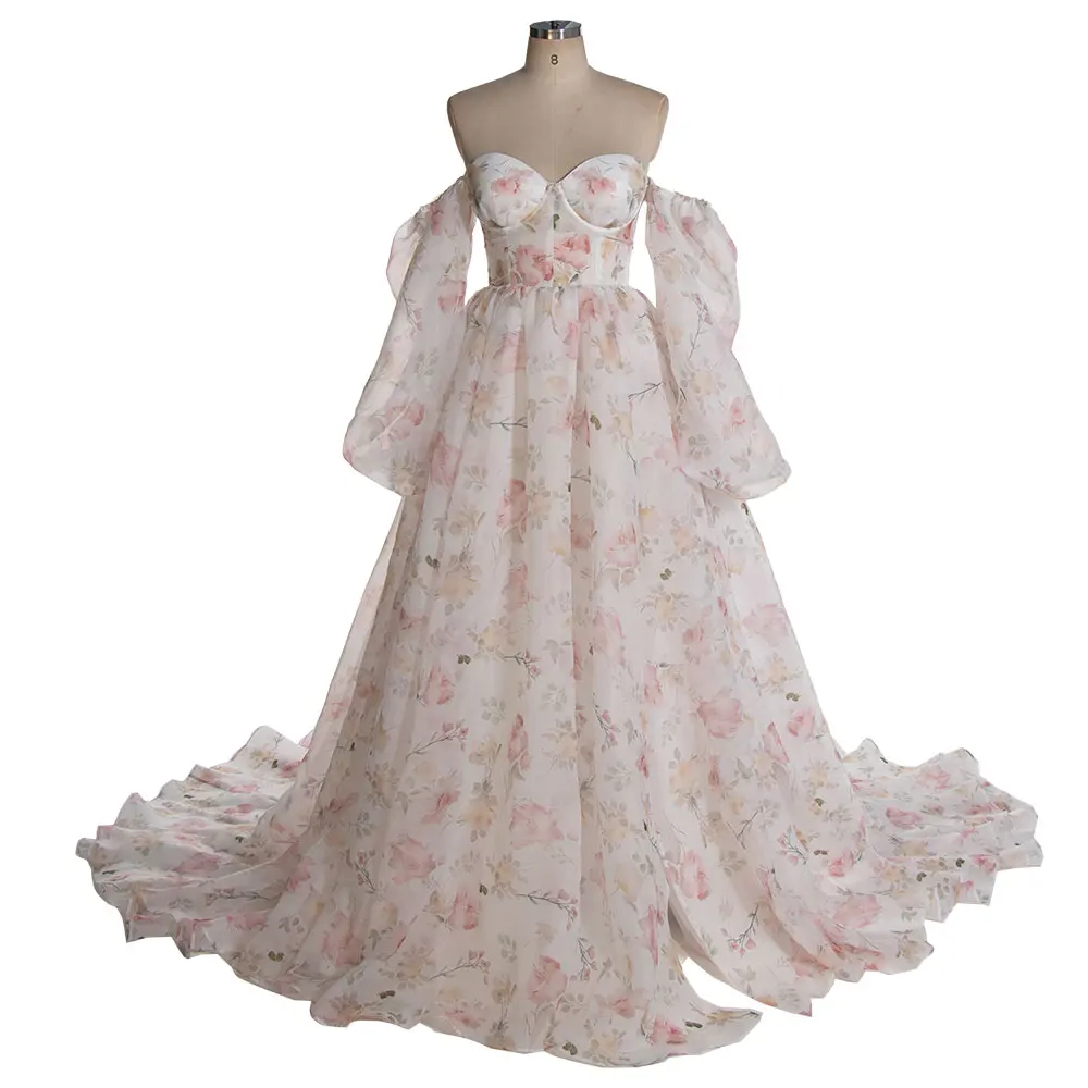 

Organza Floral Woman Ceremony Dresses for Special Occasions Prom Dress Side Slit Photography Props Lace-Up Back YW230224