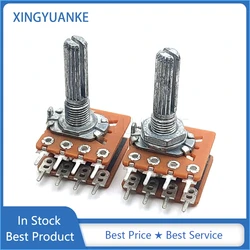 2PCS 16 Type WH148 Double 8-Pin With Stepping B50K B100K Audio Volume Potentiometer Switch 50K 100K Ohm 25mm Plum Shaft