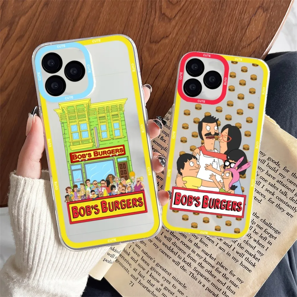 Cartoon Burgers Bobs  Phone Case For iPhone 11 12 Mini 13 14 Pro Max Transparent Shell