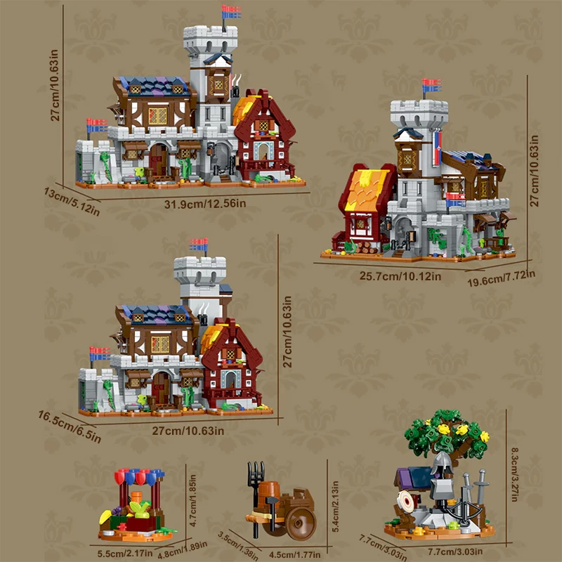 1760 قطعة ثلاثة في واحد قلعة القرون الوسطى مدينة بناء مجموعة عرض الشارع العمارة وحدات بنة التجمع أطقم منمذجة الهدايا #3