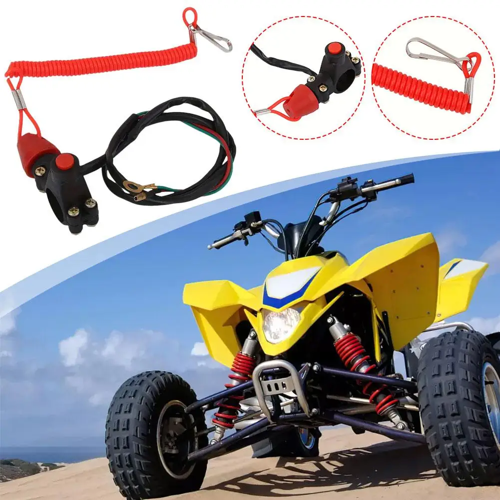 Motorcycle Engine Stop Switch Tether Lanyard Emergency Boat Stop Button Outboard Engine Quad ATV Engine Kill Push Switch Sw J0N2