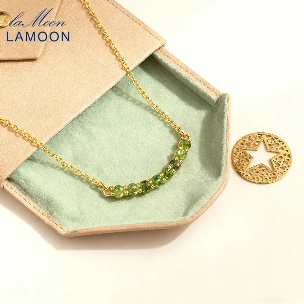 

LAMOON Vingate Natural Diopside Greem Crystal Gemstone Pendant Necklace For Women S925 Silver 14K Gold Plated Fine Jewelry GIFT