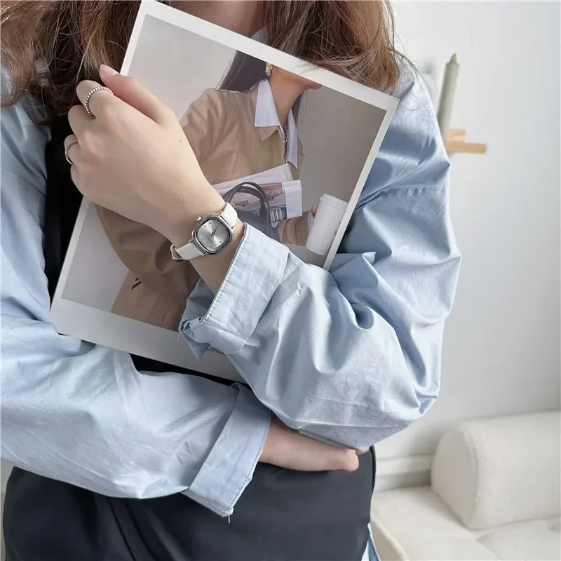 Brand Simple Small Square Green Quartz Watch Women Leather Strap Casual Fashion Versatile Vintage Wristwatches Dropshipping