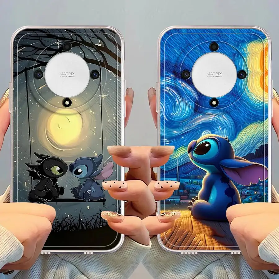 Case for Honor X8 X9b 90 Lite X7b X8b X9a X8a Clear Cover Disney Cute Stitch Cartoon