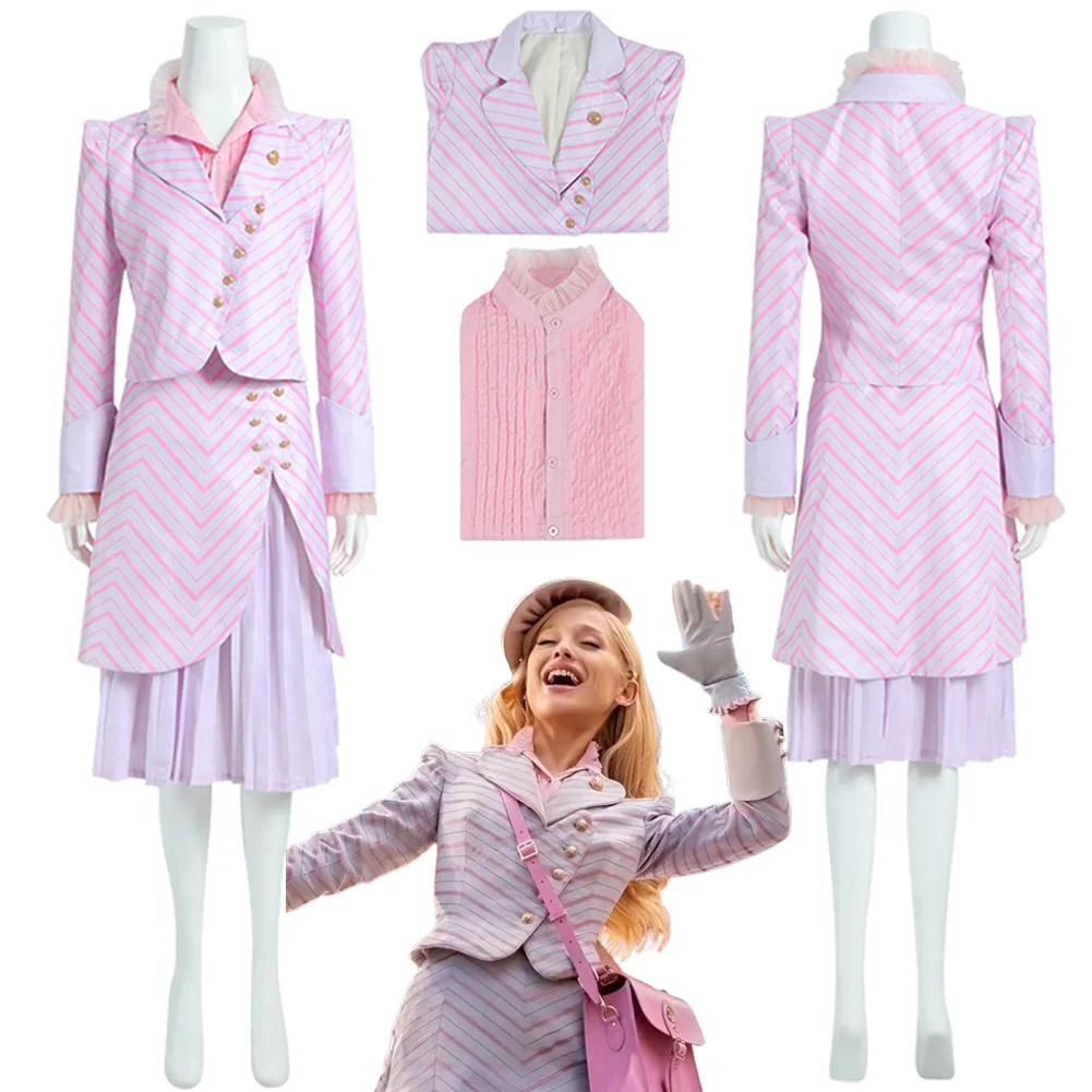 Glinda Cospaly Costume Movie Wicked Roleplay Pink Coat Skirt Uniform Halloween Carnival Party Performance Clothes Role Play Suit