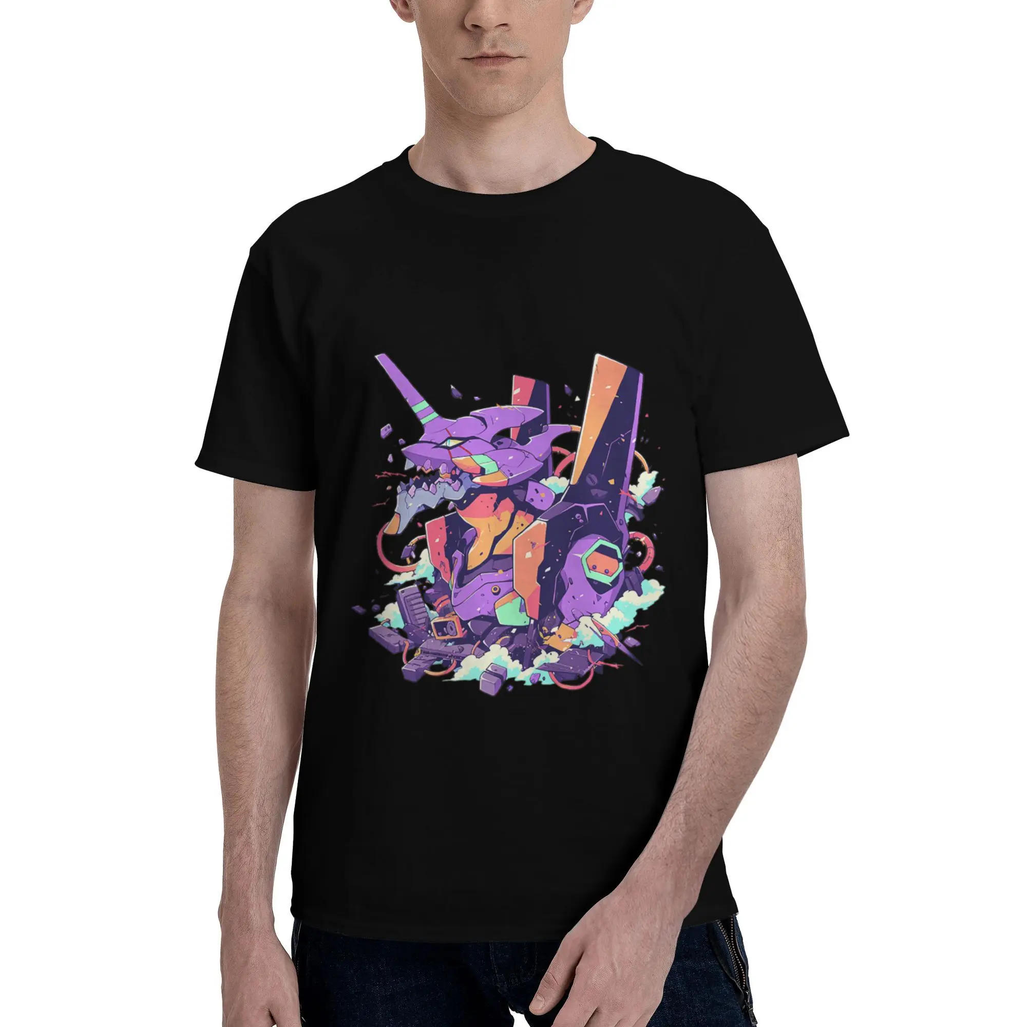 

Custom Classic Manga Evangeliones T Shirt Men Short Sleeve Pure Cotton T-shirt Leisure Tee Tops Streetwear Tshirt