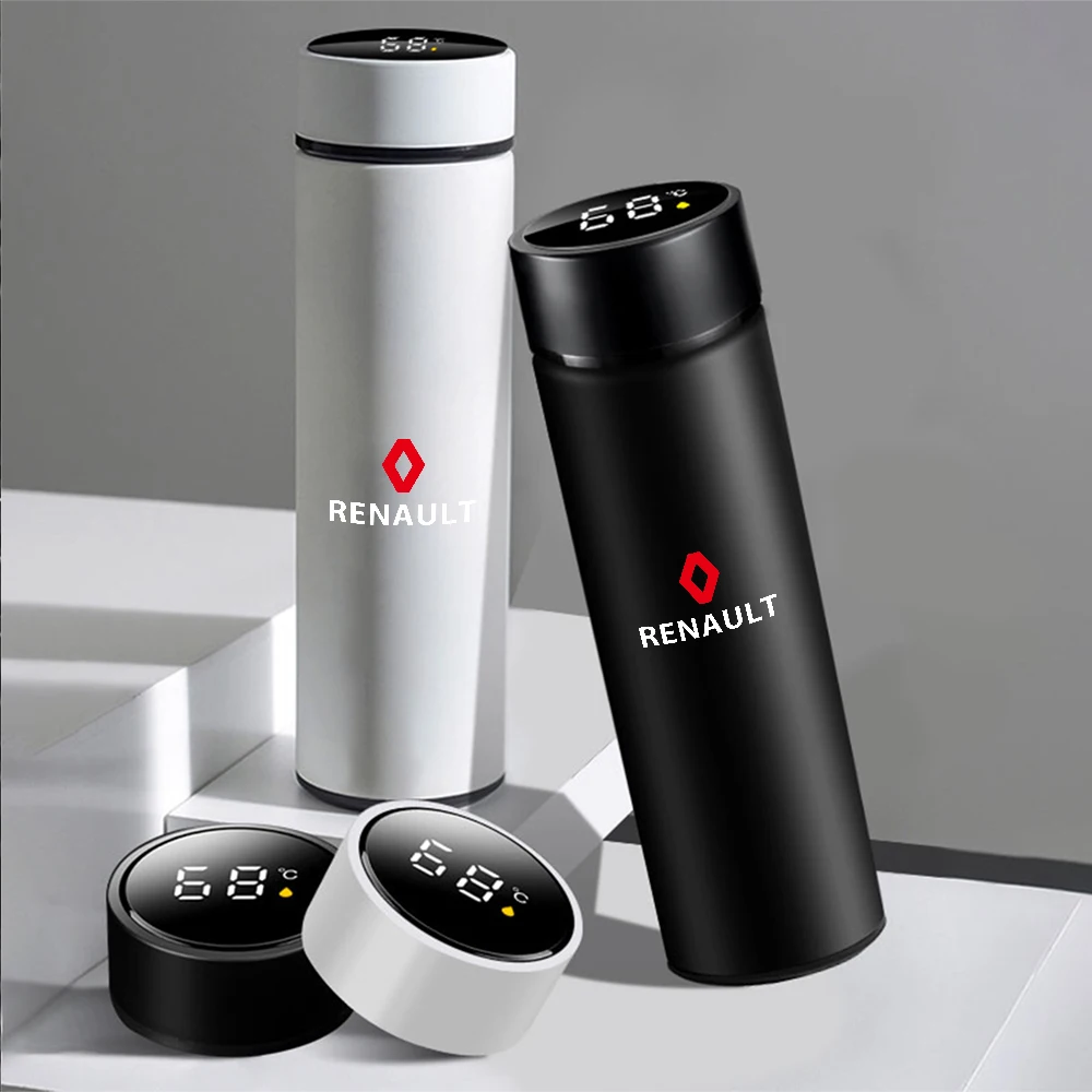 Car Logo Badge Intelligent Thermos Cup Auto Smart Digital Thermos Cups For Renault DACIA Scenic Loguna Duster Clio 2 3 Teizy Zoe