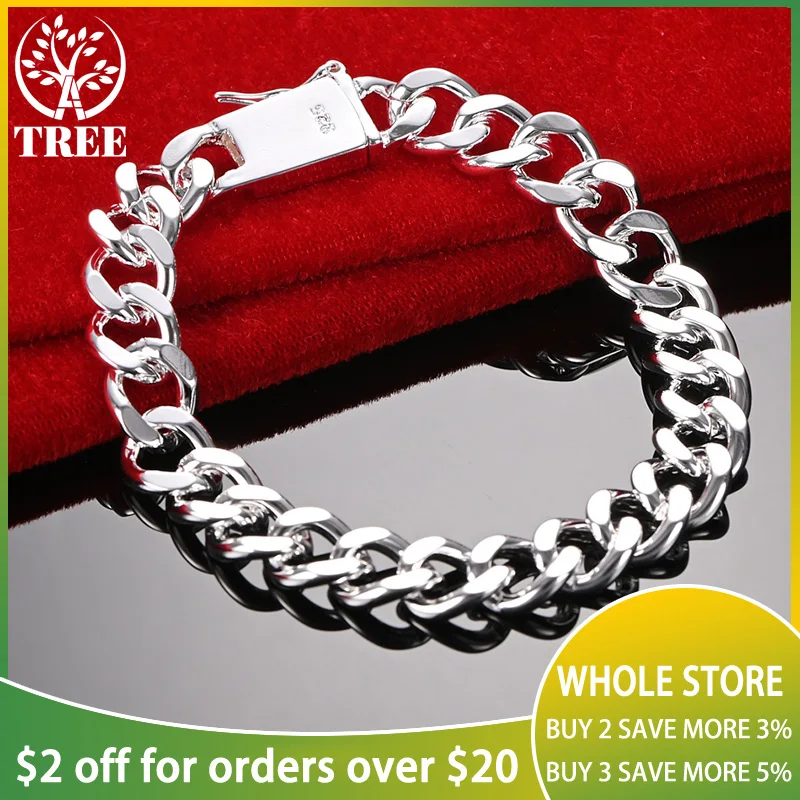 

ALITREE 925 Sterling Silver Men's 10mm Cuban Chain Bracelets For Woman Wedding Party Fashion Jewelry Birthday Christmas Gifts