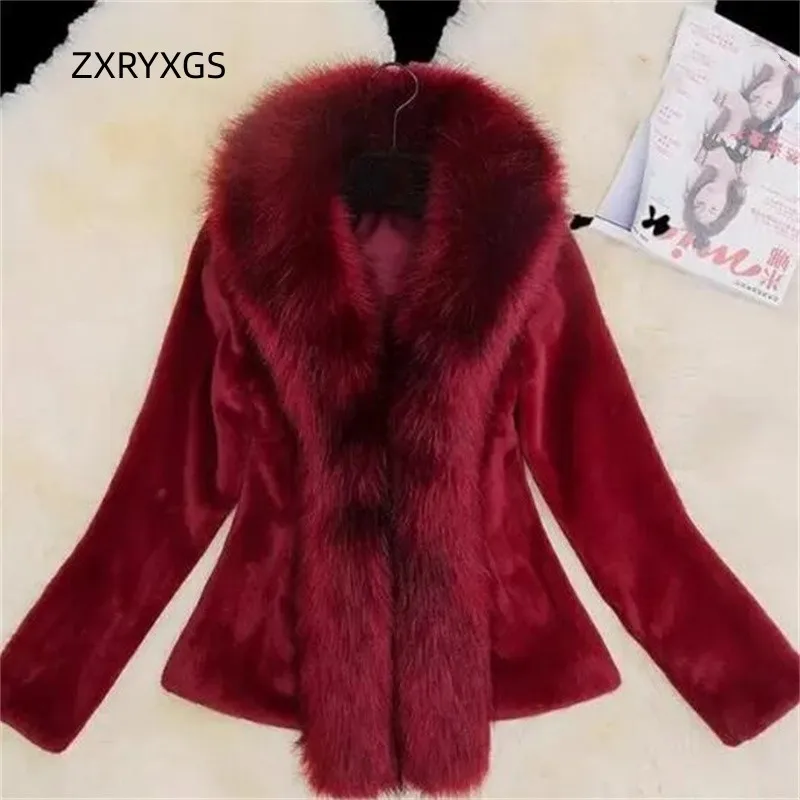 ZXRYXGS Temperament Elegant White Coat 2024 New Autumn Winter Imitation Fur Jackets Black Red Stylish Coat Women\'s Clothing