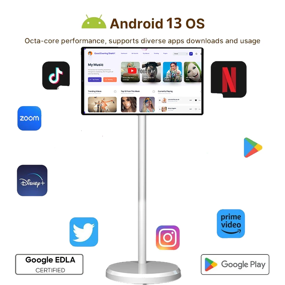 2024 تلفزيون محمول جديد 21.5 بوصة Lcd شاشة إعلانية عرض تلفزيون محمول على عجلات إلكترونيات تلفزيونات ذكية مع حامل