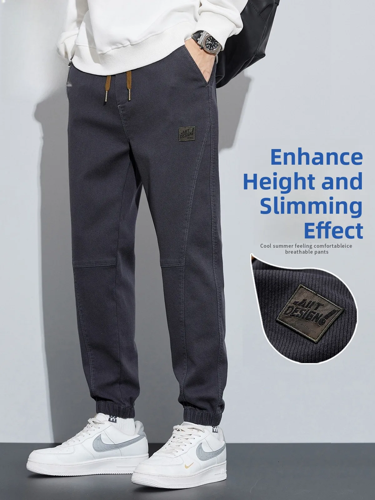 

Мужские повседневные свободные спортивные брюки однотонного цвета, рабочие штаны, весенняя молодежная мода, хлопковая смесь с защитой от сминания