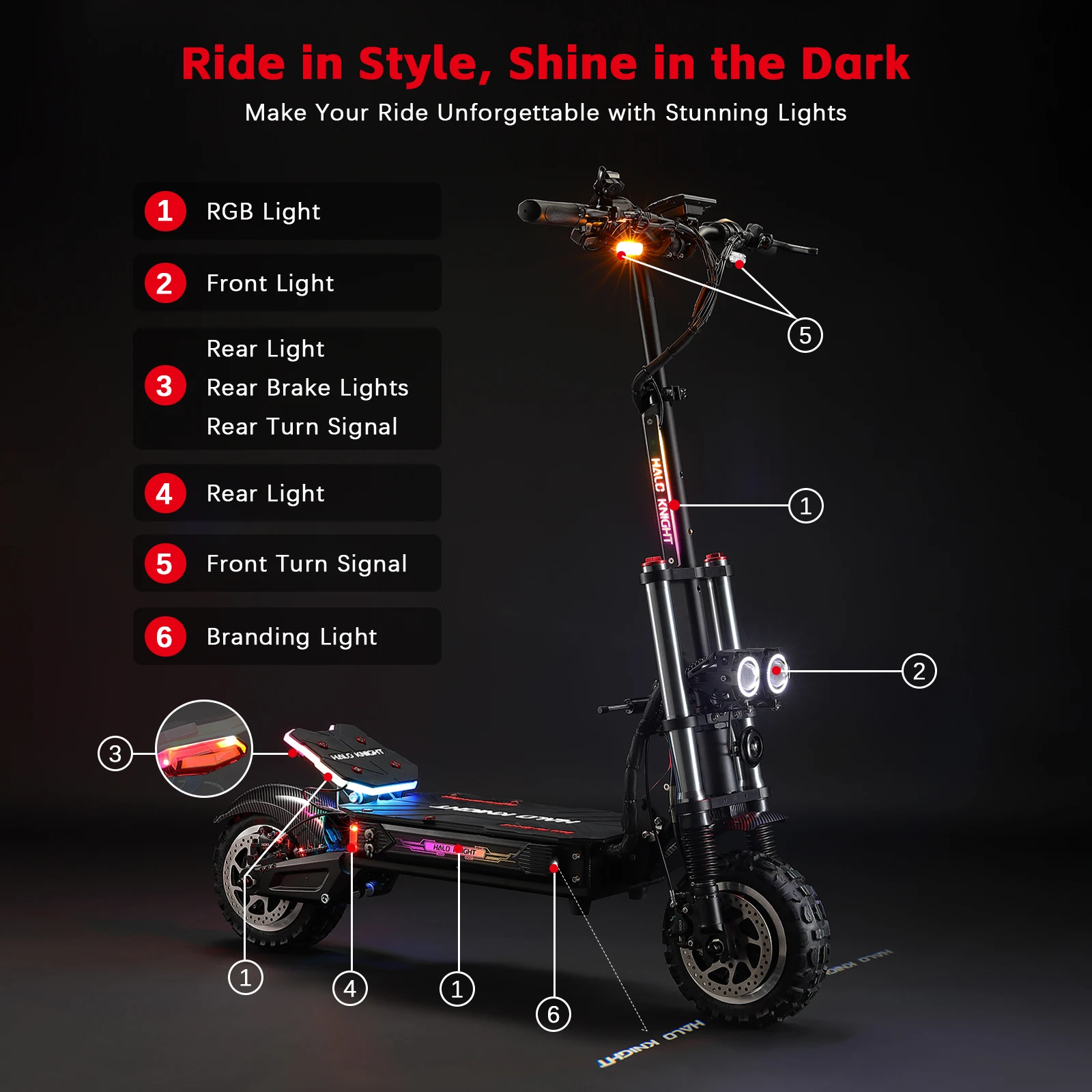 HALO KNIGHT T107Pro 60V 6000W 38,4Ah Elektroroller Professioneller 95km/h E-Scooter mit Doppelmotor Leistungsstarker Schneller 80KM E-Scooter – Detail 13