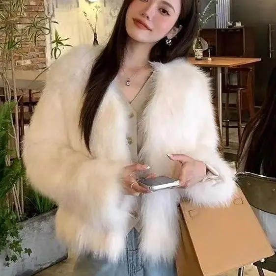 Faionable ort Women's Fur Coat Autumn Winter New Sle Casual Versatile  Fur Coat Long Sve round Ne Other Fur pe
